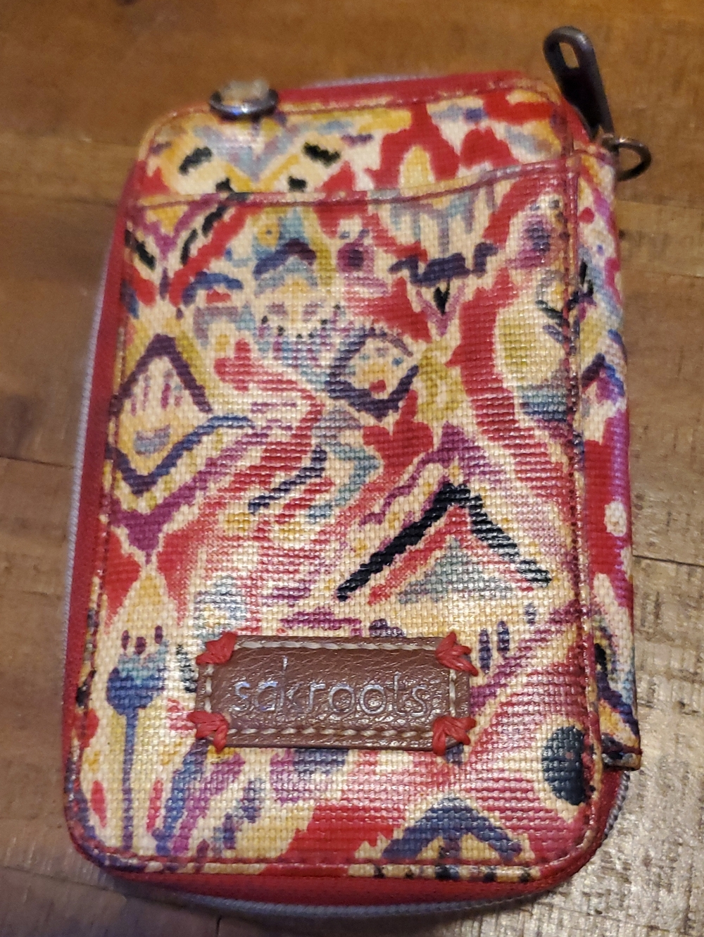 Sakroots Multicolor Floral Ikat Zip Wallet - Red, Yellow, Blue, Purple